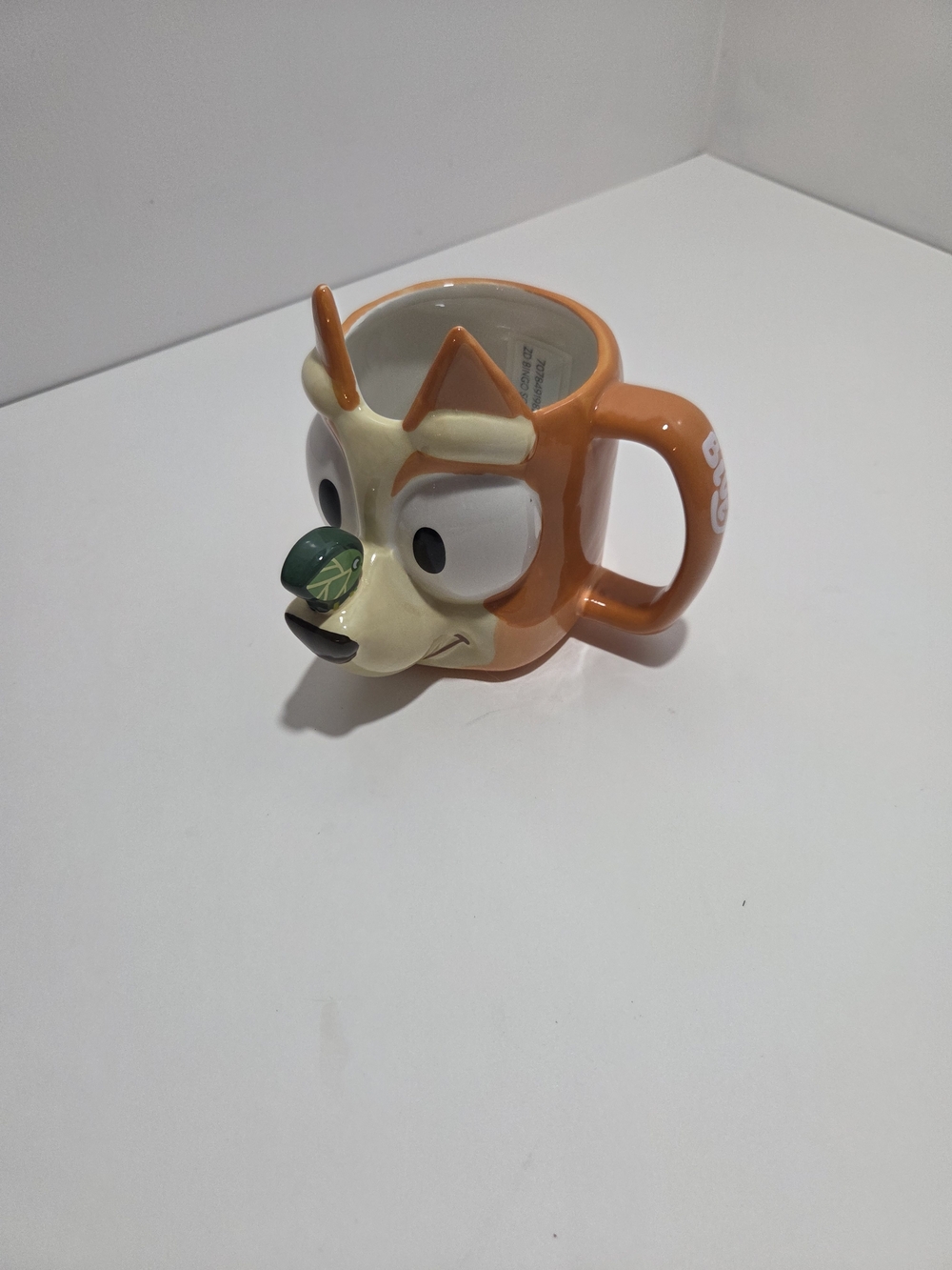 BINGO Character Ceramic Mug with Leaf BUG on Nose